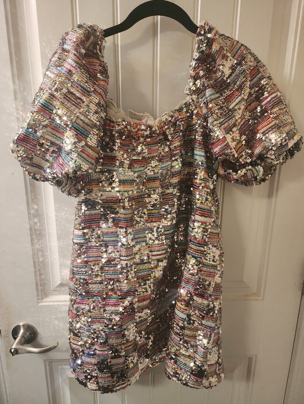 Buddy Love Sequin Mini Dress Size Small Multicolor Puff Sleeve Party Dress
